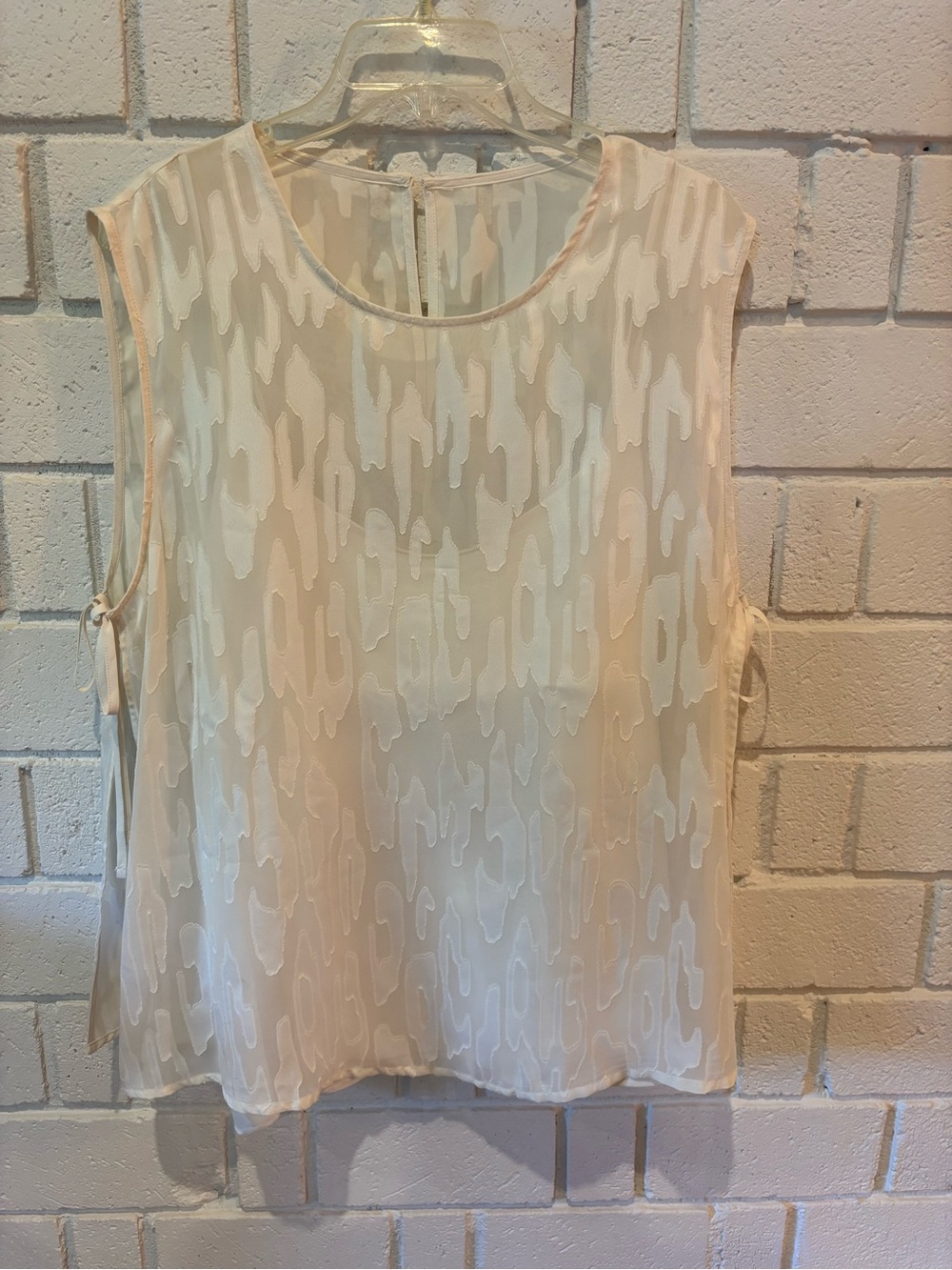 Calvin Klein Sheer Ivory Sleeveless Side-Tie Blouse XL